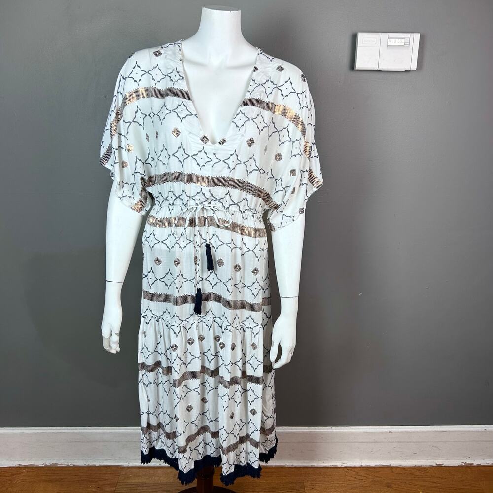 RUBYYAYA Dress Size M midi boho yoga sequin white relaxed